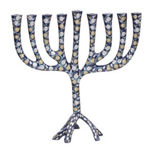 Extra-Large Tree Hanukkah Menorah with Blue Pomegranates