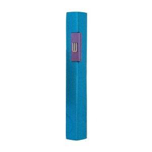Turquoise Mezuzah Case with a Raised Blue Rectangle