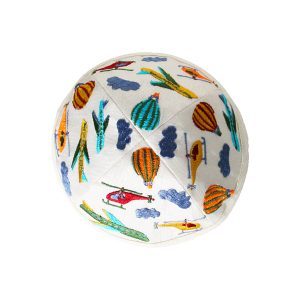 Children's Kippah with Airplanes, White
