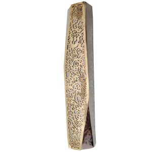 Geometric Mezuzah Case with Pomegranates, Copper
