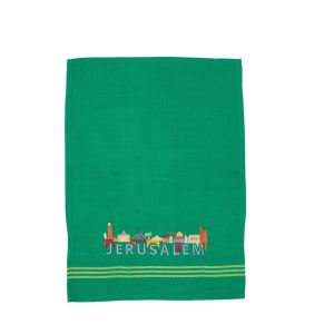 Green Kitchen Towel - Embroidered JERUSALEM