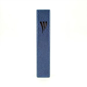 Blue Metal Mezuzah Case with a Cut-Out Shin