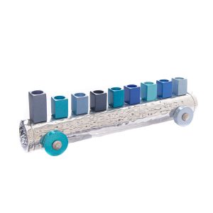Small Train Hanukkah Menorah in Blue