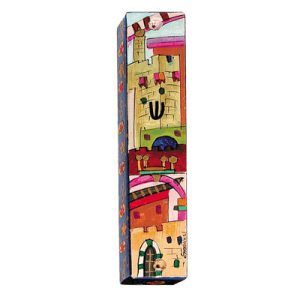 Large Wooden Mezuzah Case with Old Jerusalem