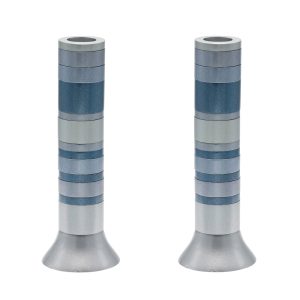 Large Shabbat Candlesticks with Bluish-Gray Rings