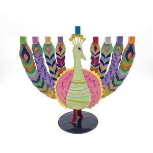 Colorful Peacock Hanukkah Menorah