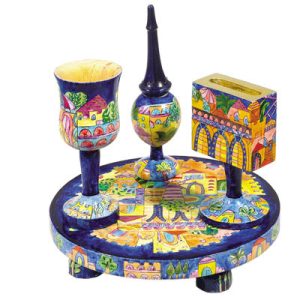Hand-Painted Wooden Havdalah Set - Oriental Jerusalem