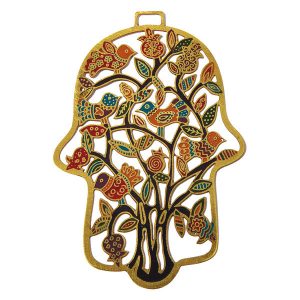 Golden Hamsa with Tree and Birds