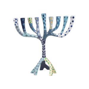 Medium Tree Hanukkah Menorah with Blue Stripes