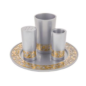 Silver Havdalah Set with Gold Pomegranates Cutout