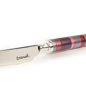 Challah Knife with Burgundy Rings on Stand