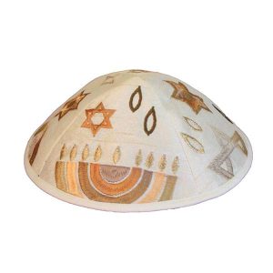 Embroidered Kippah with a Gold Menorah