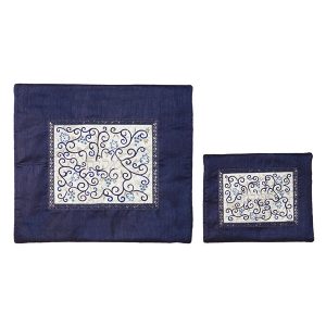 Blue Tallit Bag with Embroidered Swirl Center