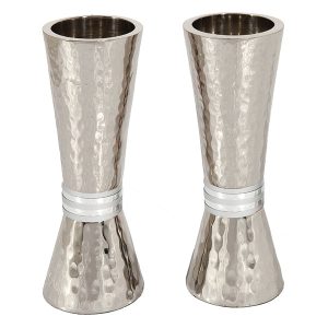 Hourglass Shabbat Candlesticks with Silver Rings