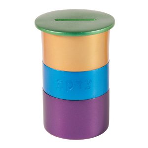 Round Tzedakah Box in Green and Orange