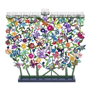 Large Hanukkah Menorah with Butterflies