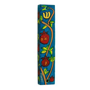 Small Wooden Mezuzah Case with Pomegranate Tree