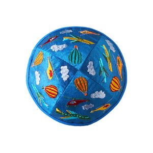 Children's Kippah with Airplanes, Blue