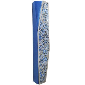Geometric Mezuzah Case with Pomegranates, Blue