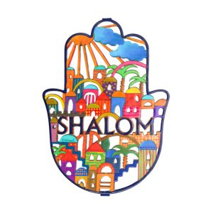 Large Hamsa with Jerusalem and English SHALOM