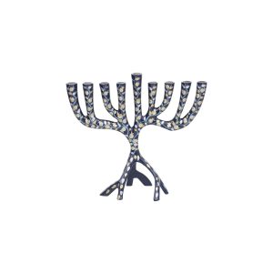 Small Tree Hanukkah Menorah with Blue Pomegranates