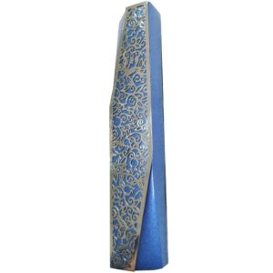 Geometric Mezuzah Case with Pomegranates, Blue