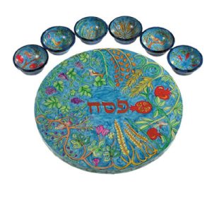 Passover Seder Plate with Seven Species and 6 Small Dishes