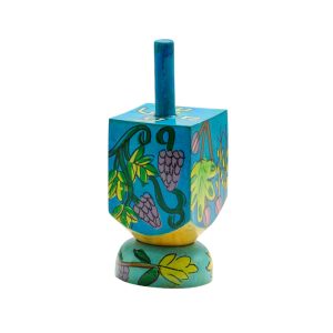 Seven Species Dreidel in Turquoise with Stand - Pe