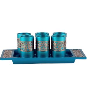 Kiddush Cups Set with Wide Cutout in Turquoise