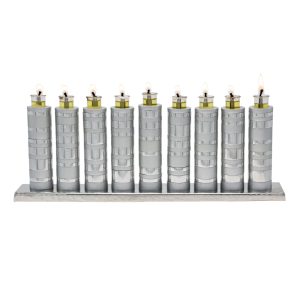 Rings Hanukkah Menorah in Matte and Shiny Silver