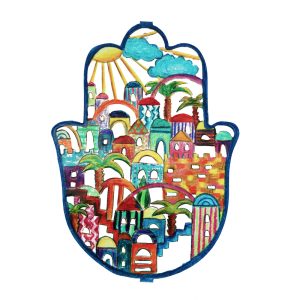 Large Hamsa Wall Hanging with Colorful Jerusalem