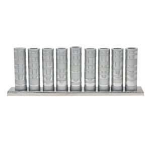 Rings Hanukkah Menorah in Matte and Shiny Silver
