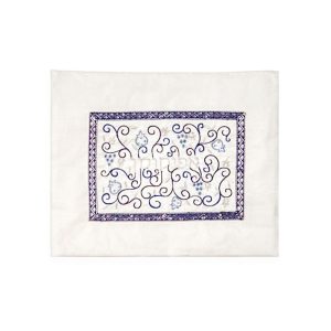 White Afikoman Cover with Blue Swirls