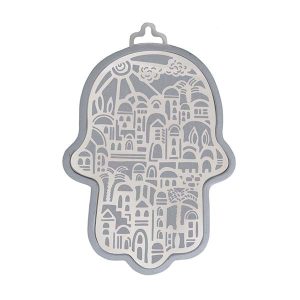 Large Stainless Steel Hamsa with Jerusalem View