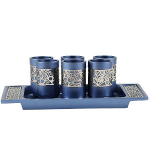 Kiddush Cups Set with Wide Cutout in Blue