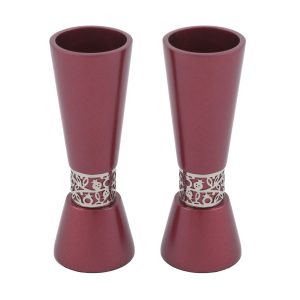 Large Burgundy Shabbat Candlesticks with Pomegranates