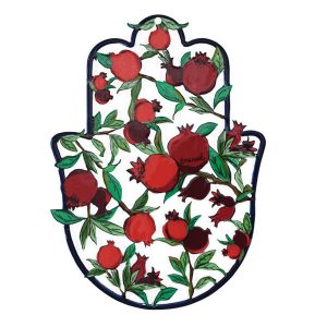 Small Hamsa Wall Hanging with Deep Red Pomegranates