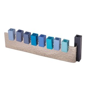 L-Shaped Hanukkah Menorah with Blue Branches