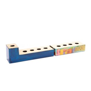 Wooden Travel Hanukkah Menorah with Oriental Jerusalem