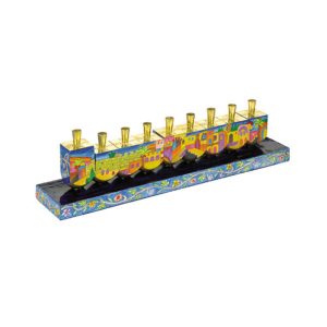 Painted Dreidel Hanukkah Menorah with Jerusalem