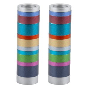 Small Cylinder Shabbat Candlesticks with Colorful Rings