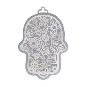 Large Stainless Steel Hamsa with Flowers