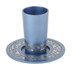 Gray-Blue Kiddush Cup with Pomegranate Band