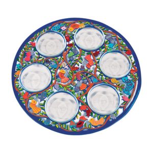 Hand-Painted Aluminum Passover Seder Plate - Birds