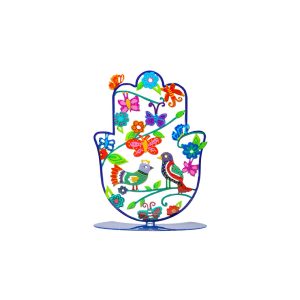 Small Standing Hamsa with Colorful Birds