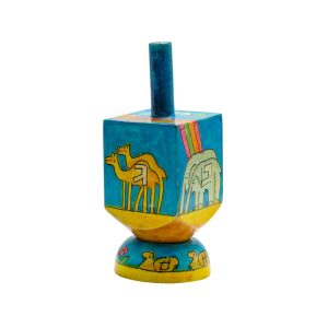 Noah's Ark Dreidel in Yellow and Turquoise with Stand - Pe