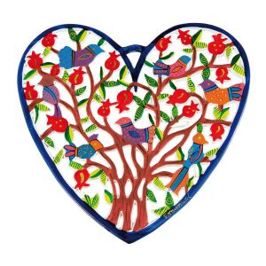 Large Hand-Painted Metal Heart - Pomegranate Tree and Birds