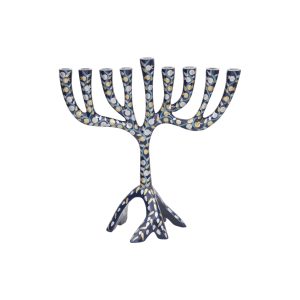 Medium Tree Hanukkah Menorah with Blue Pomegranates