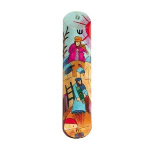 Small Wooden Mezuzah Case with Fiddler on the Roof