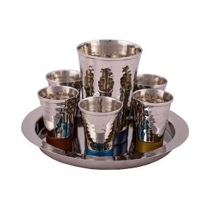 Hammered Kiddush Set with Colorful Stripes